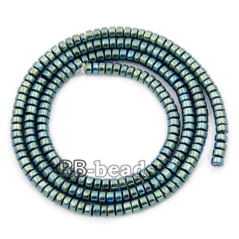 Natural Green Hematite Smooth Rondelle Beads,  2-10mm  16'' strand 
