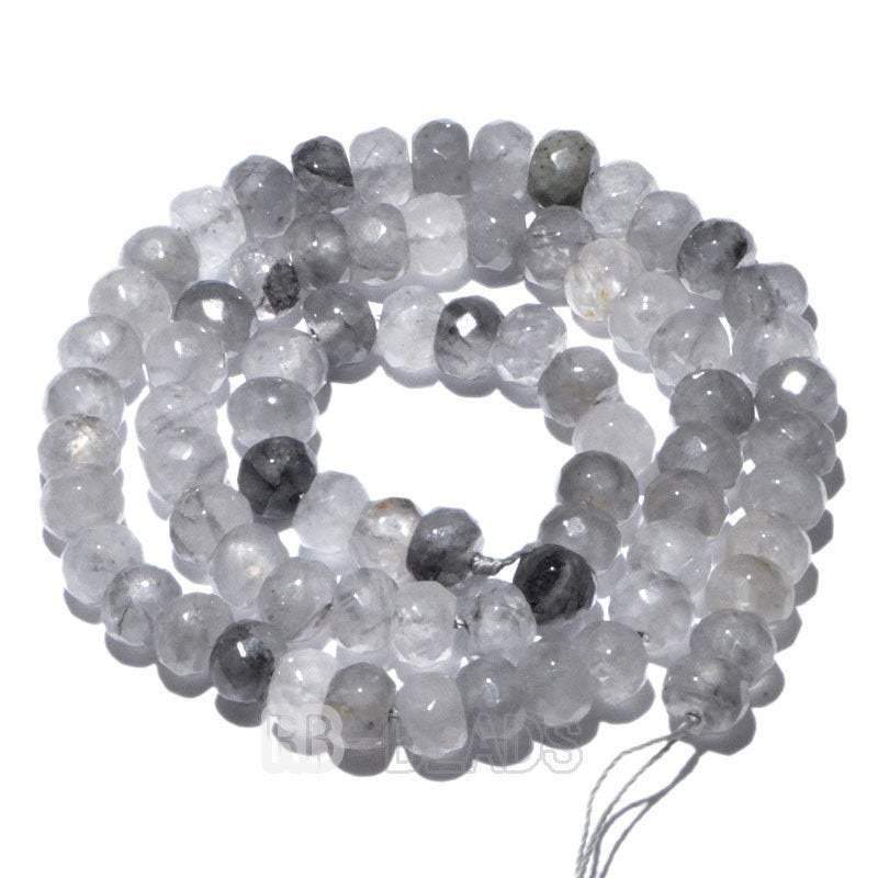 gem semiprecious Natural Rondelle Cloudy Gray Quartz Beads, Smooth Matte and Faceted , Disk Stone Loose 4x6mm 5x8mm Jewelry beads, 15.5” str 