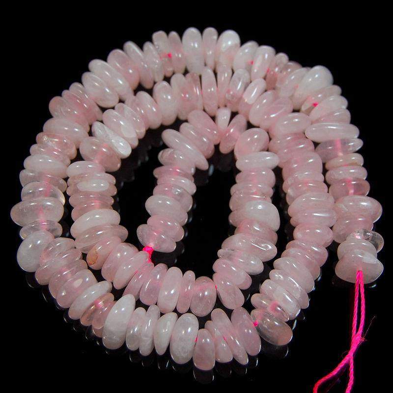 gem semiprecious Natural Rose Quartz Freeform Rondelle Disk Beads, Spacer Stone beads,  Jewelry beads 3-5x8-13mm, 15'' strand 