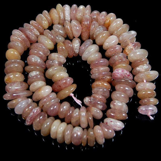 gem semiprecious Natural Strawberry Cherry Quartz Freeform Rondelle Disk Beads, Spacer Stone beads,  Jewelry beads 3-5x8-13mm, 15'' strand 