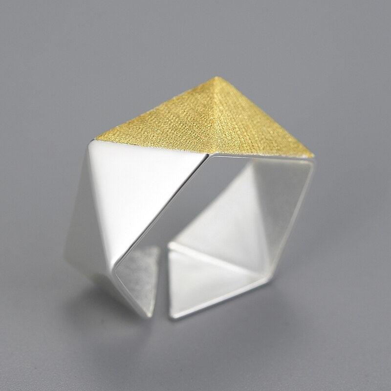 Geometric Origami Art Ring, 925 Sterling Silver 18K Gold 