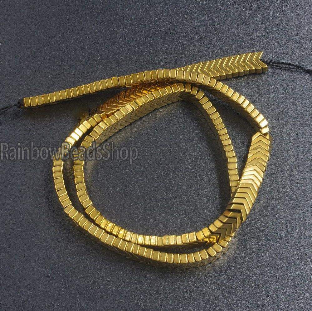 Gold V Shape Arrowheaded Hematite Beads, 2x4x6mm 16'' strand 