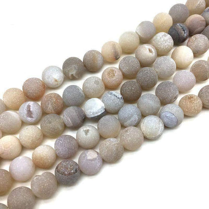 Gray Matte Frosted Druzy Quartz Loose Beads, 10-14mm, 15.5'' strand 