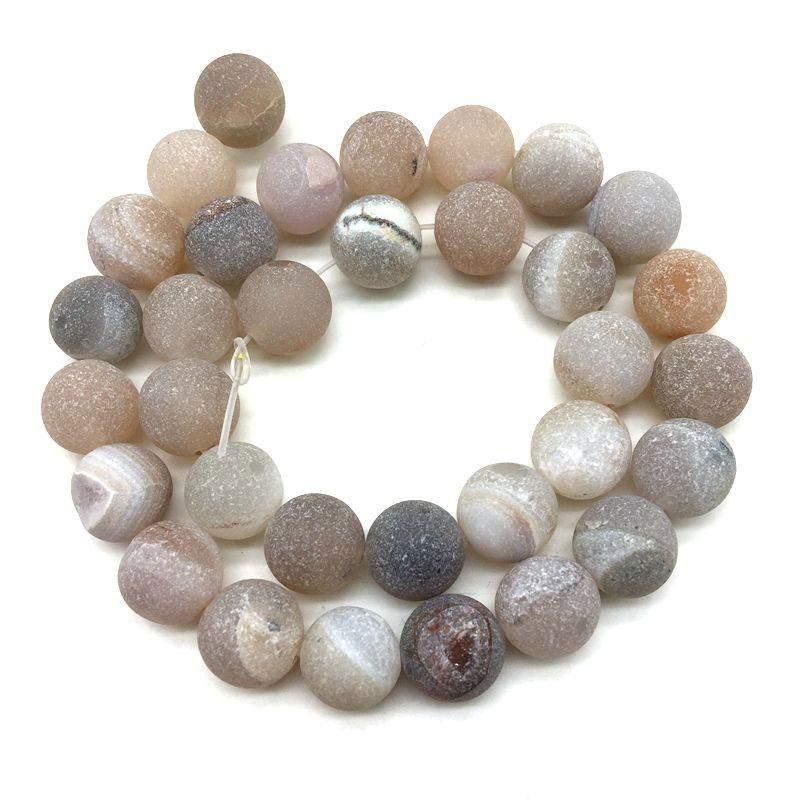 Gray Matte Frosted Druzy Quartz Loose Beads, 10-14mm, 15.5'' strand 