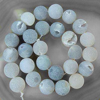 Gray Matte Frosted Druzy Quartz Loose Beads, 10-14mm, 15.5'' strand 