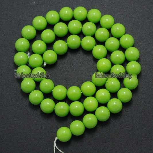 Green Coated Czech Glass Pearl Smooth Round Beads,  4-16mm 