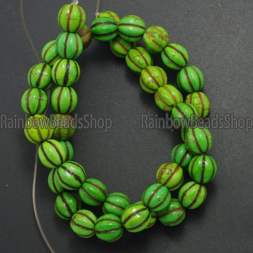 Green Howlite Pumpkin beads, 10-14mm, 16'' strand 