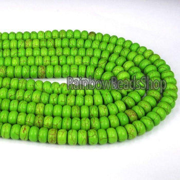 Green Howlite Rondelle Beads, 3x4 4x6 6x8 6x10 6x12mm, 16'' strand 