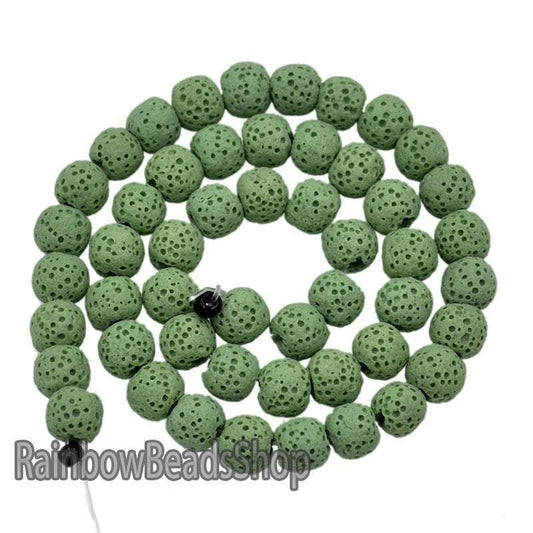 Green Lava Volcanic Beads, Natural Round Gemstone, 8-12mm, 15.5'' strand 