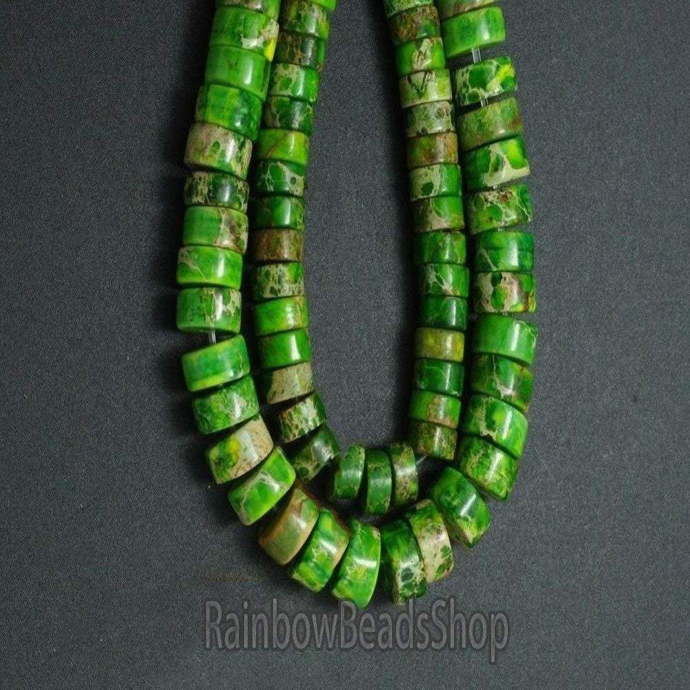 Green Natural Sea Sediment Jasper Heishi Beads, 4-8mm, 15.5'' strand 