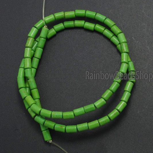 Green Tube Howlite beads, 3x5 4x6 4x13 6x8mm, 16'' strand 