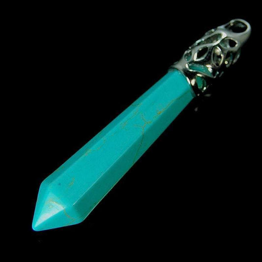 Green Turquoise healing point chakra silver, gold pendant bead, Gemstone Rock Crystal healing Stone, focal bead 58mm 