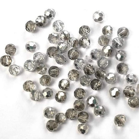 Half Silver Half Clear Czech Crystal 4mm Faceted Round Loose Beads, 100 pcs For Bracelet Necklace Jewelry Making 