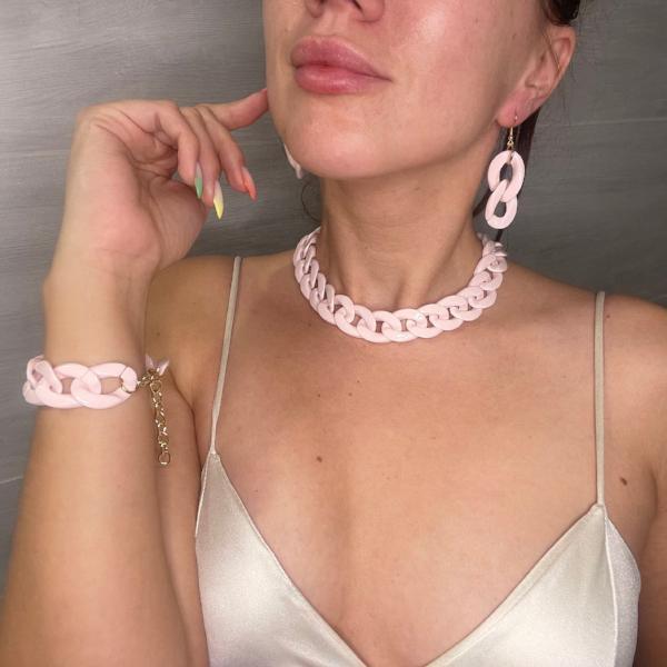 handmade Jewelry gift for her, set - Earring, Necklace, Bracelet, Acrylic Pink Chain Choker,  For Women Bijoux Fashion 