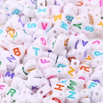 Heart ABC Letter Beads, 7mm A-Z Multi Coloured Mixed  Carved  Acrylic  Letter Beads, 100pcs 