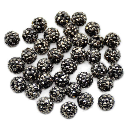 Hematite Crystal Rhinestone Round Beads, 6mm 8mm 8mm 10mm 12mm Pave Clay Disco Ball Beads, Chunky Bubble Gum Beads, Gumball Acrylic Beads 