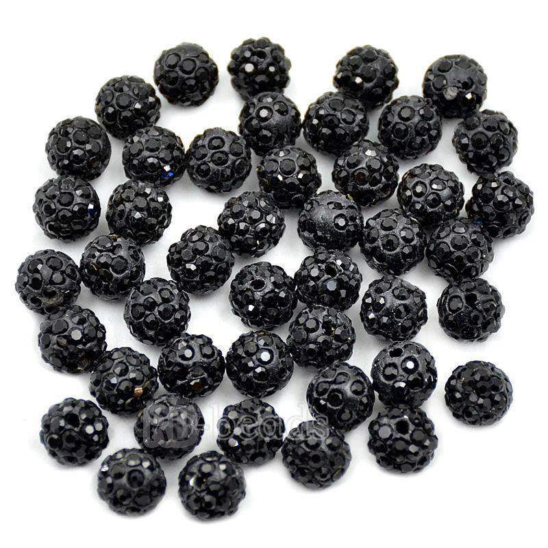 Jet Black Crystal Rhinestone Round Beads, 6mm 8mm 8mm 10mm 12mm Pave Clay Disco Ball Beads, Chunky Bubble Gum Beads, Gumball Acrylic Beads 