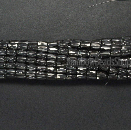 Jet Black  Faceted Tube Hematite beads, 100pcs 5x8mm 