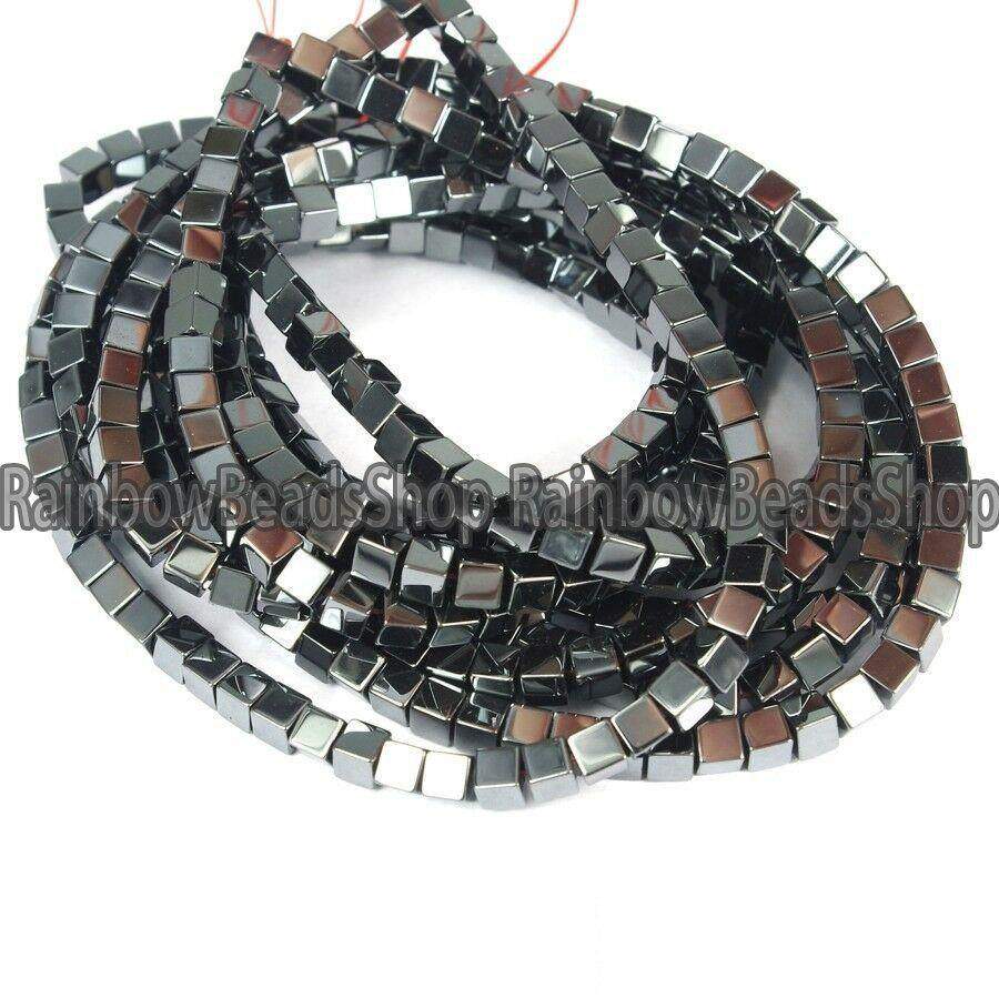 Jet Black   Hematite Square Cube Metallic Beads, 2-10mm,  16'' strand 