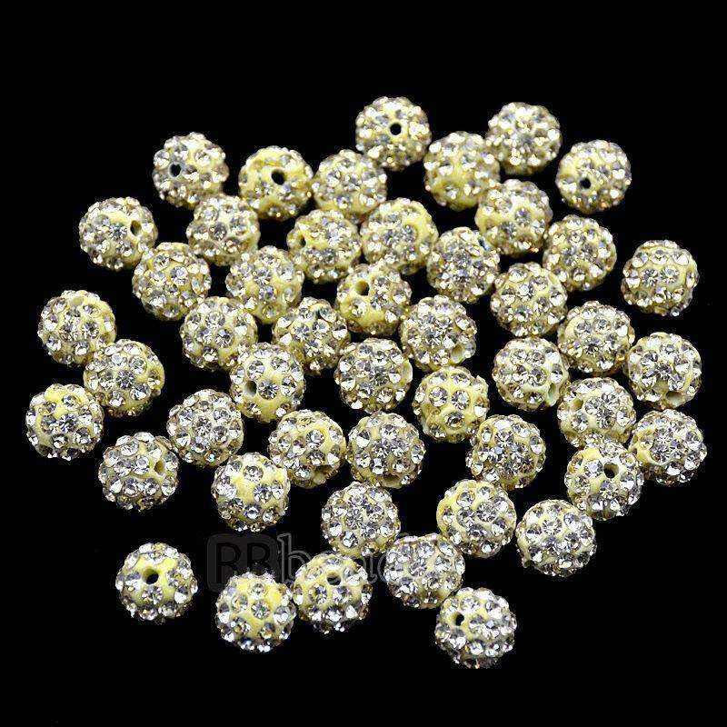 Jonquil Crystal Rhinestone Round Beads, 6mm 8mm 8mm 10mm 12mm Pave Clay Disco Ball Beads, Chunky Bubble Gum Beads, Gumball Acrylic Beads 