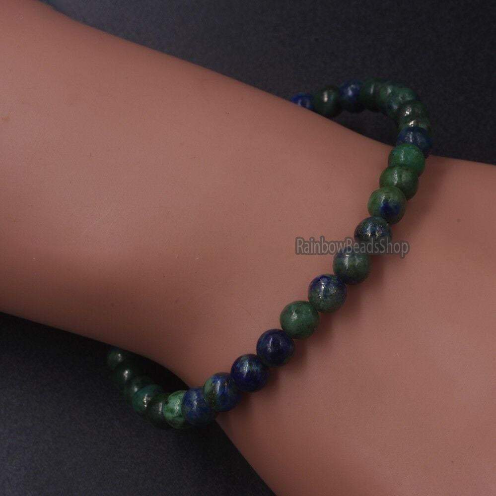 Lapis chrysocolla gemstone stretch bracelet, 4-12mm