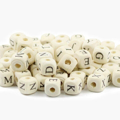 Letters Alphabet Square Wood Beads Loose Jewelry Bead  A~Z (10mm 52 pcs) 