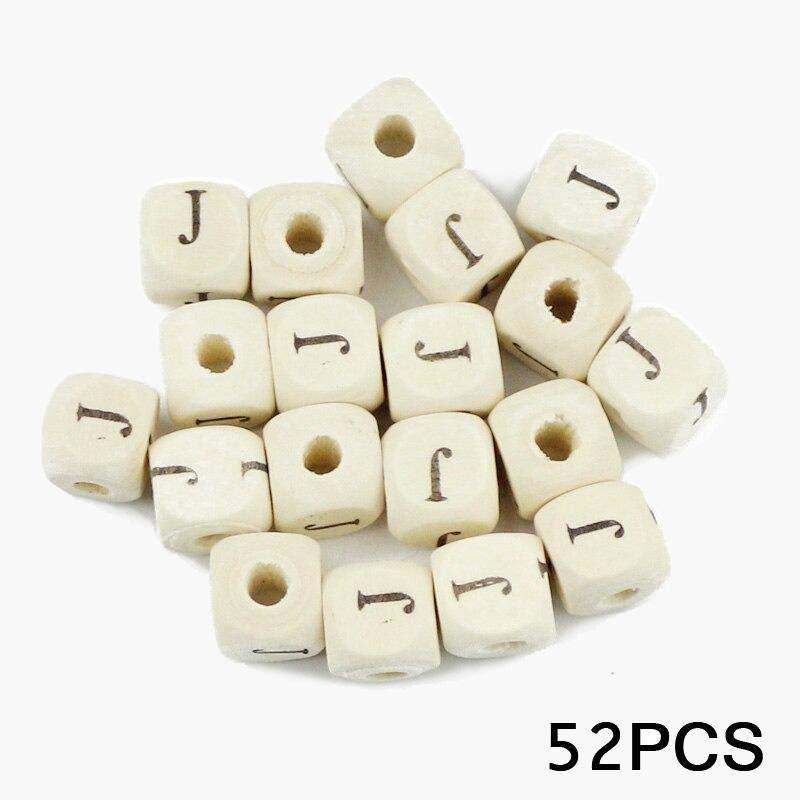 Letters Alphabet Square Wood Beads Loose Jewelry Bead  A~Z (10mm 52 pcs) 