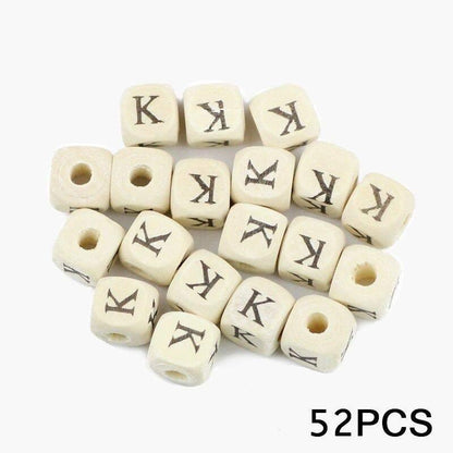 Letters Alphabet Square Wood Beads Loose Jewelry Bead  A~Z (10mm 52 pcs) 