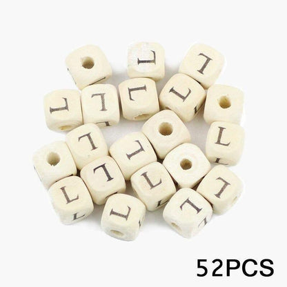 Letters Alphabet Square Wood Beads Loose Jewelry Bead  A~Z (10mm 52 pcs) 