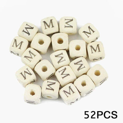 Letters Alphabet Square Wood Beads Loose Jewelry Bead  A~Z (10mm 52 pcs) 