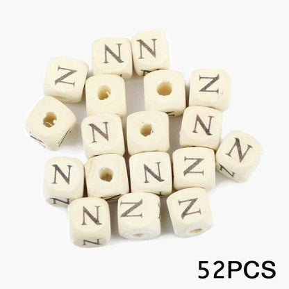 Letters Alphabet Square Wood Beads Loose Jewelry Bead  A~Z (10mm 52 pcs) 