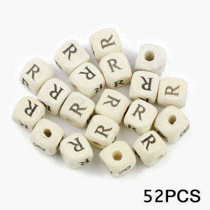 Letters Alphabet Square Wood Beads Loose Jewelry Bead  A~Z (10mm 52 pcs) 