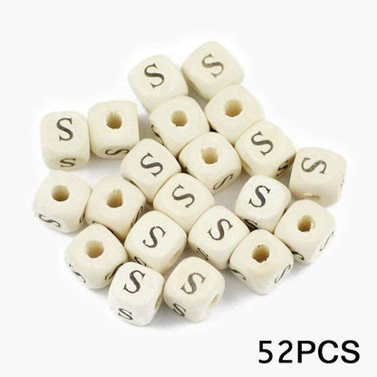 Letters Alphabet Square Wood Beads Loose Jewelry Bead  A~Z (10mm 52 pcs) 