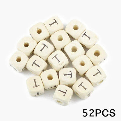 Letters Alphabet Square Wood Beads Loose Jewelry Bead  A~Z (10mm 52 pcs) 