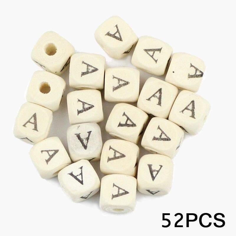 Letters Alphabet Square Wood Beads Loose Jewelry Bead  A~Z (10mm 52 pcs) 