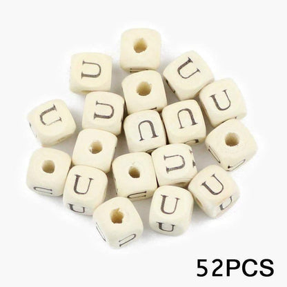 Letters Alphabet Square Wood Beads Loose Jewelry Bead  A~Z (10mm 52 pcs) 