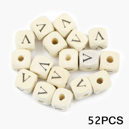 Letters Alphabet Square Wood Beads Loose Jewelry Bead  A~Z (10mm 52 pcs) 