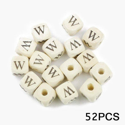 Letters Alphabet Square Wood Beads Loose Jewelry Bead  A~Z (10mm 52 pcs) 