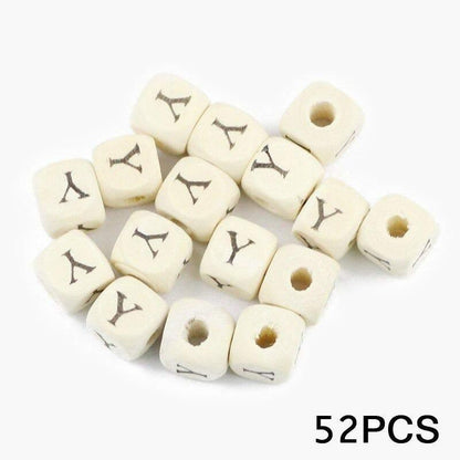 Letters Alphabet Square Wood Beads Loose Jewelry Bead  A~Z (10mm 52 pcs) 