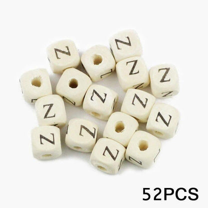 Letters Alphabet Square Wood Beads Loose Jewelry Bead  A~Z (10mm 52 pcs) 