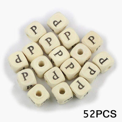 Letters Alphabet Square Wood Beads Loose Jewelry Bead  A~Z (10mm 52 pcs) 