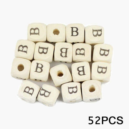 Letters Alphabet Square Wood Beads Loose Jewelry Bead  A~Z (10mm 52 pcs) 