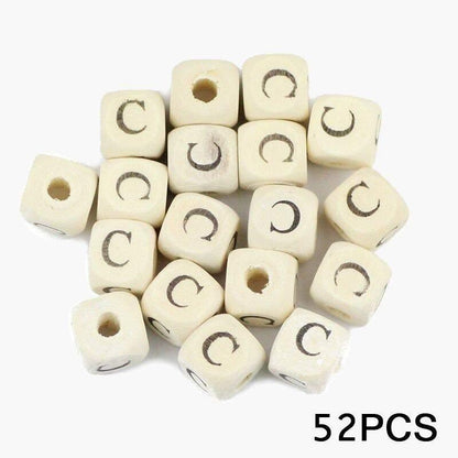 Letters Alphabet Square Wood Beads Loose Jewelry Bead  A~Z (10mm 52 pcs) 