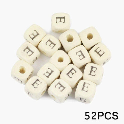 Letters Alphabet Square Wood Beads Loose Jewelry Bead  A~Z (10mm 52 pcs) 