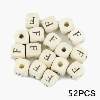 Letters Alphabet Square Wood Beads Loose Jewelry Bead  A~Z (10mm 52 pcs) 