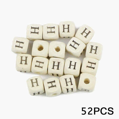 Letters Alphabet Square Wood Beads Loose Jewelry Bead  A~Z (10mm 52 pcs) 