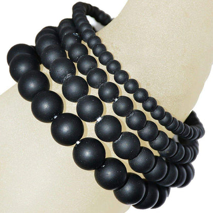 Matte black onyx (agate) gemstone stretch bracelet, 6-12mm