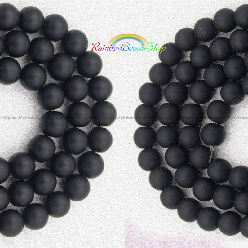 Matte Black Onyx Beads, Agate 2-14mm Round Stone, 15.5'' inch strand 