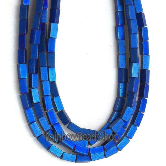 Matte blue hematite rectangle bead 2x4mm,  16'' inch. strand 