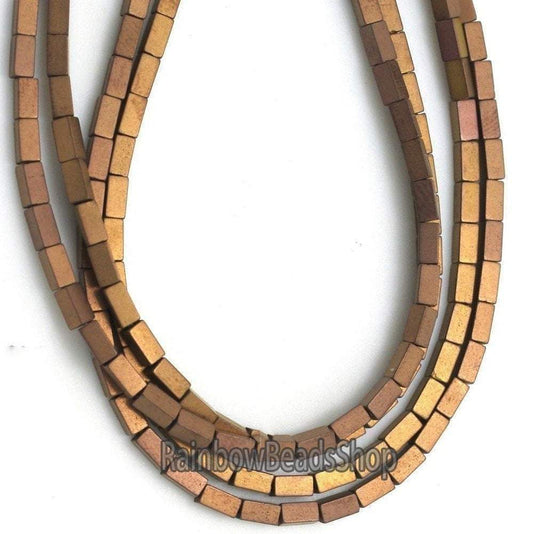 Matte copper hematite rectangle bead 2x4mm,  16'' inch. strand 